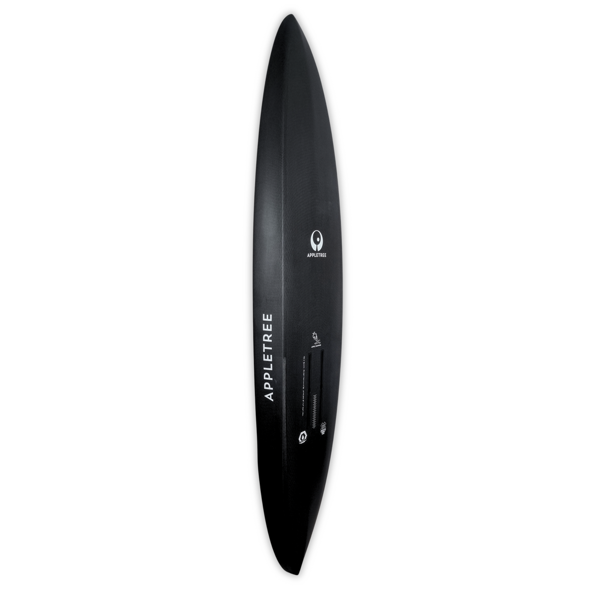 Appletree Skipper downwind foil board underside with foil tracks — RADIX foil mount explained, Ireland