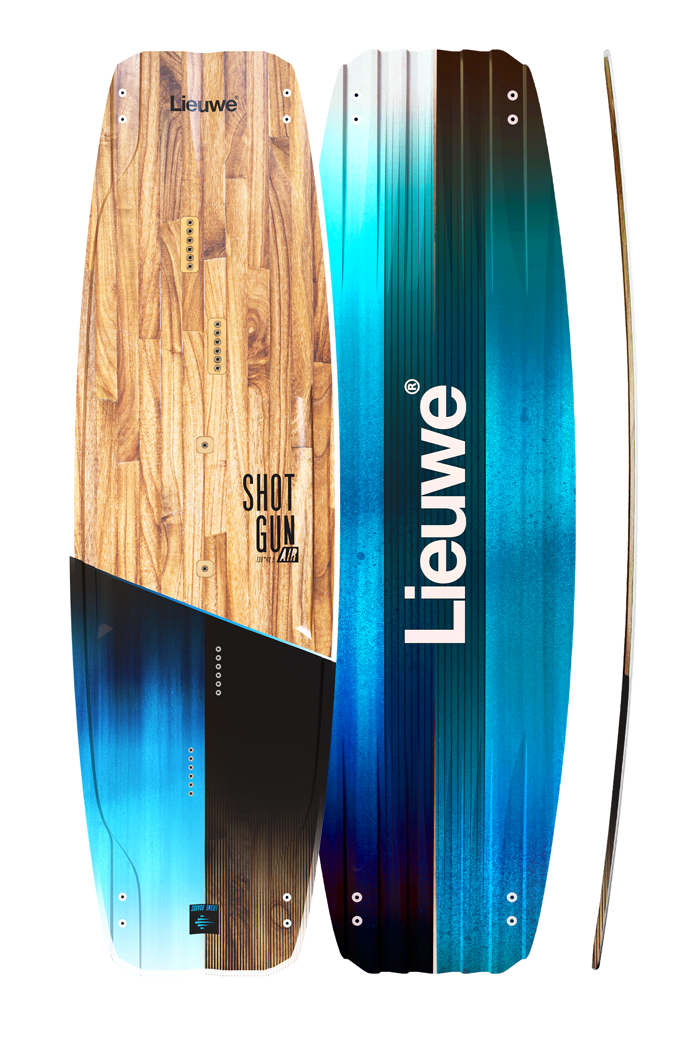 Lieuwe Shotgun Air kiteboard – top, bottom and profile